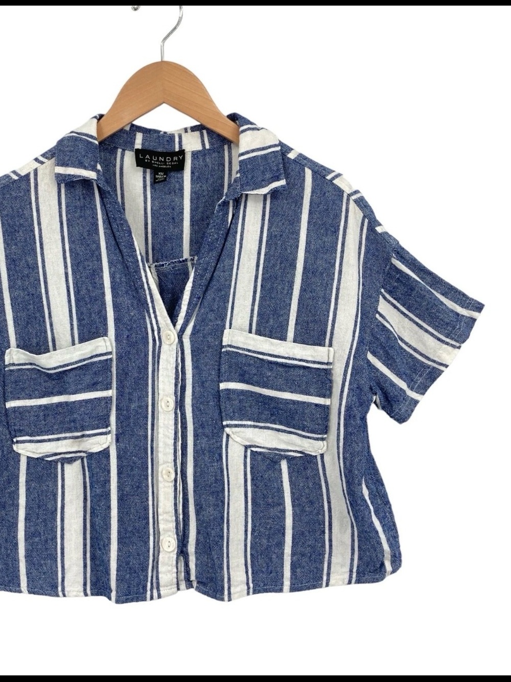 Laundry By Shelli Segal Blue and White Striped Button-Front Top - Picture 7 of 9